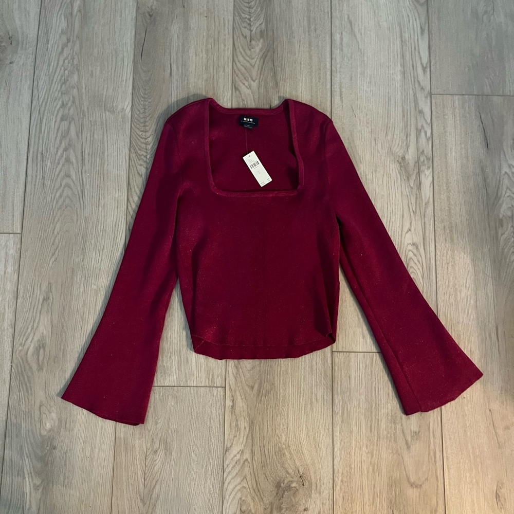 Anthropologie, NWT,‎ MAEVE square neck, bell sleeve sweater, raspberry sparkle L - Picture 4 of 6
